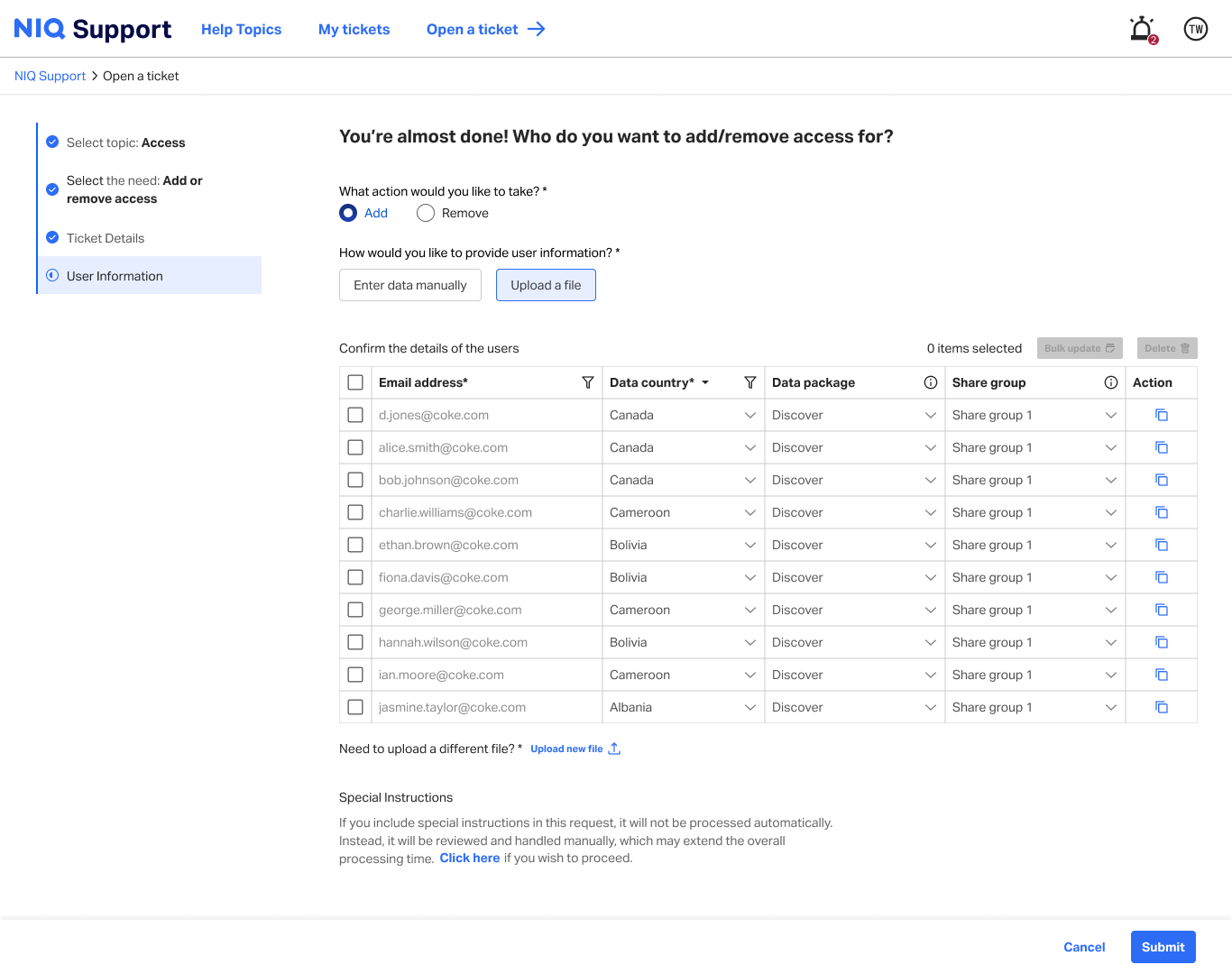 Bulk Upload Screen